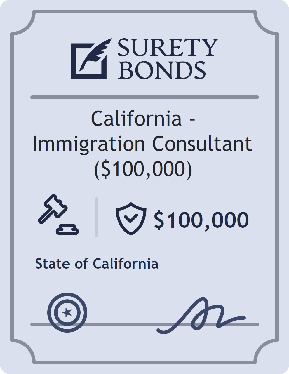 Surety bond badge for California - Immigration Consultant ($100,000)