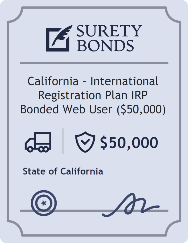 Surety bond badge for California - International Registration Plan IRP Bonded Web User ($50,000)