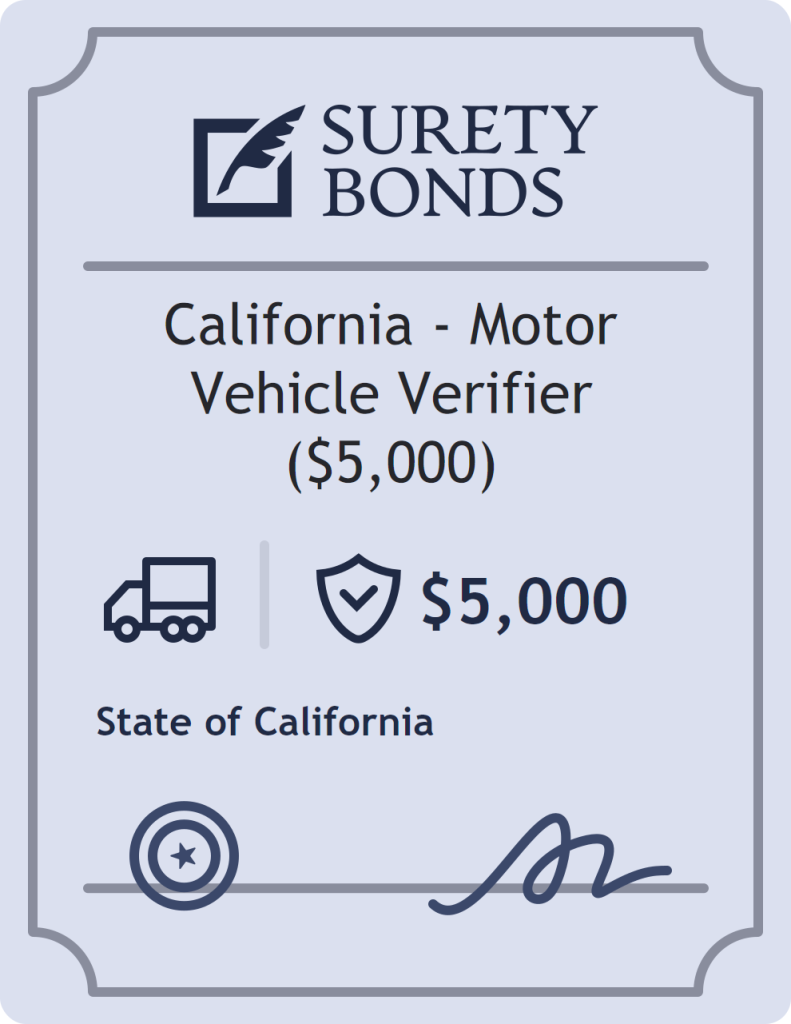 Surety bond badge for California - Motor Vehicle Verifier ($5,000)