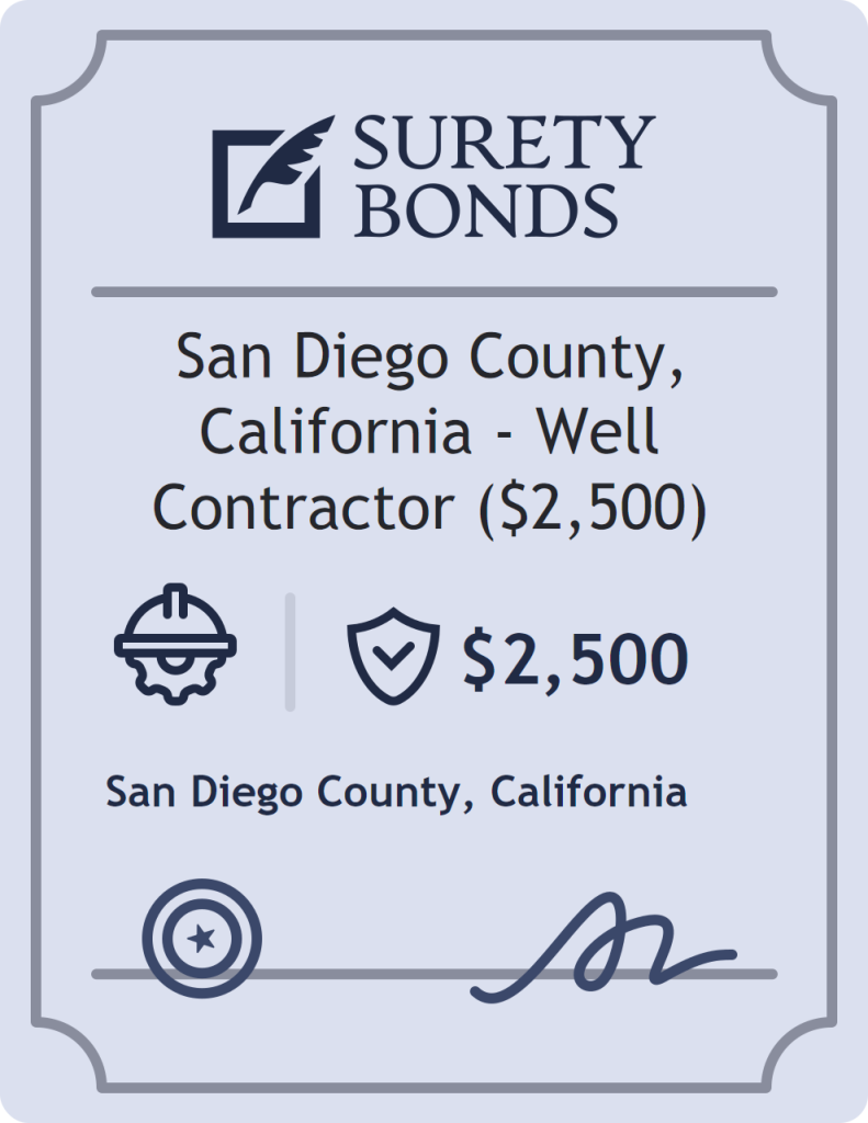 Surety bond badge for San Diego County, California - Well Contractor ($2,500)