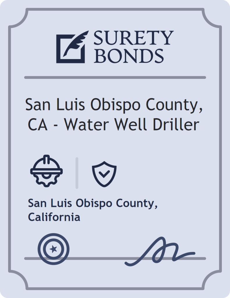 Surety bond badge for San Luis Obispo County, CA - Water Well Driller