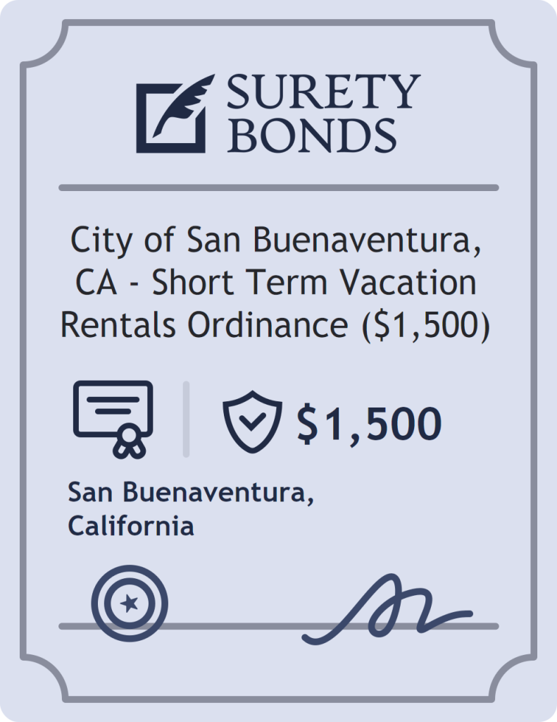 Surety bond badge for City of San Buenaventura, CA - Short Term Vacation Rentals Ordinance ($1,500)