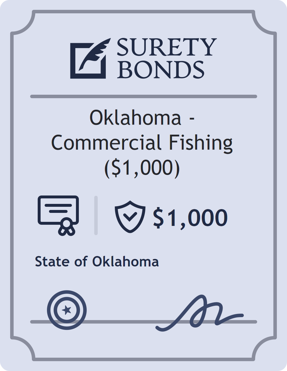 Surety bond badge for Oklahoma - Commercial Fishing ($1,000)