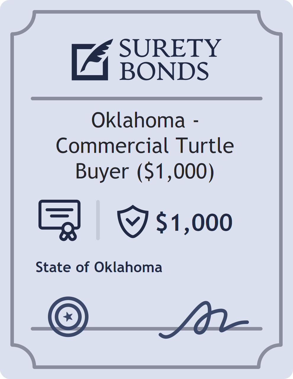 Surety bond badge for Oklahoma - Commercial Turtle Buyer ($1,000)