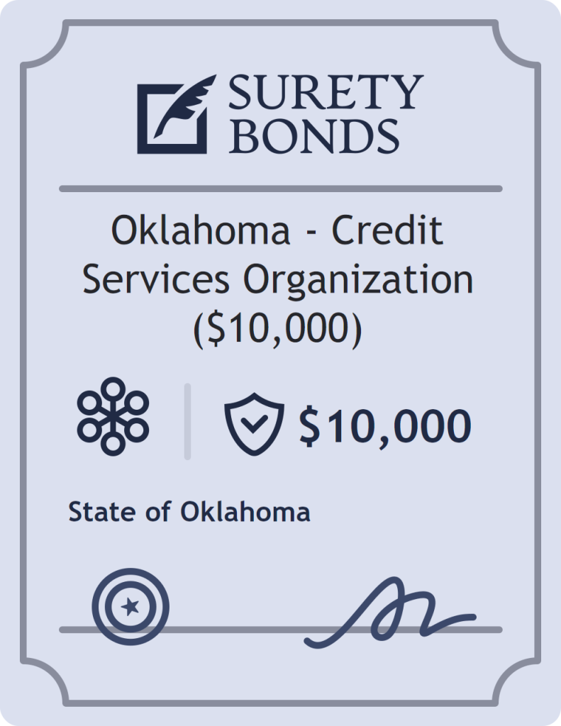 Surety bond badge for Oklahoma - Credit Services Organization ($10,000)