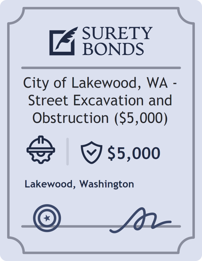 Surety bond badge for City of Lakewood, WA - Street Excavation and Obstruction ($5,000)