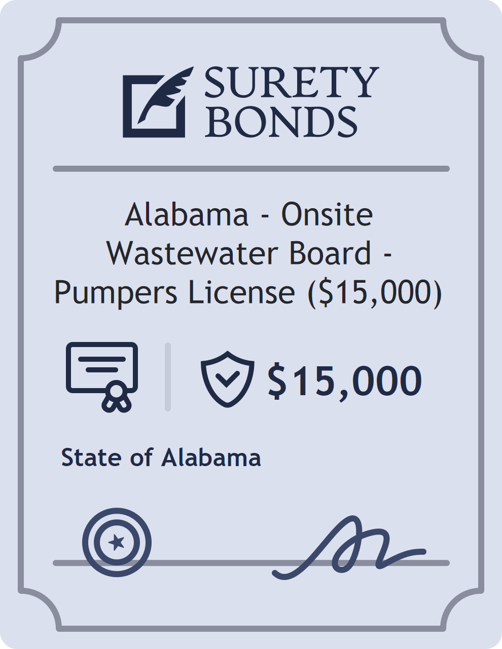 Surety bond badge for Alabama - Onsite Wastewater Board - Pumpers License ($15,000)