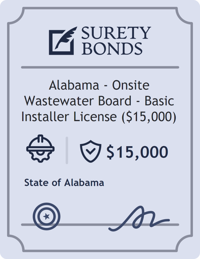 Surety bond badge for Alabama - Onsite Wastewater Board - Basic Installer License ($15,000)