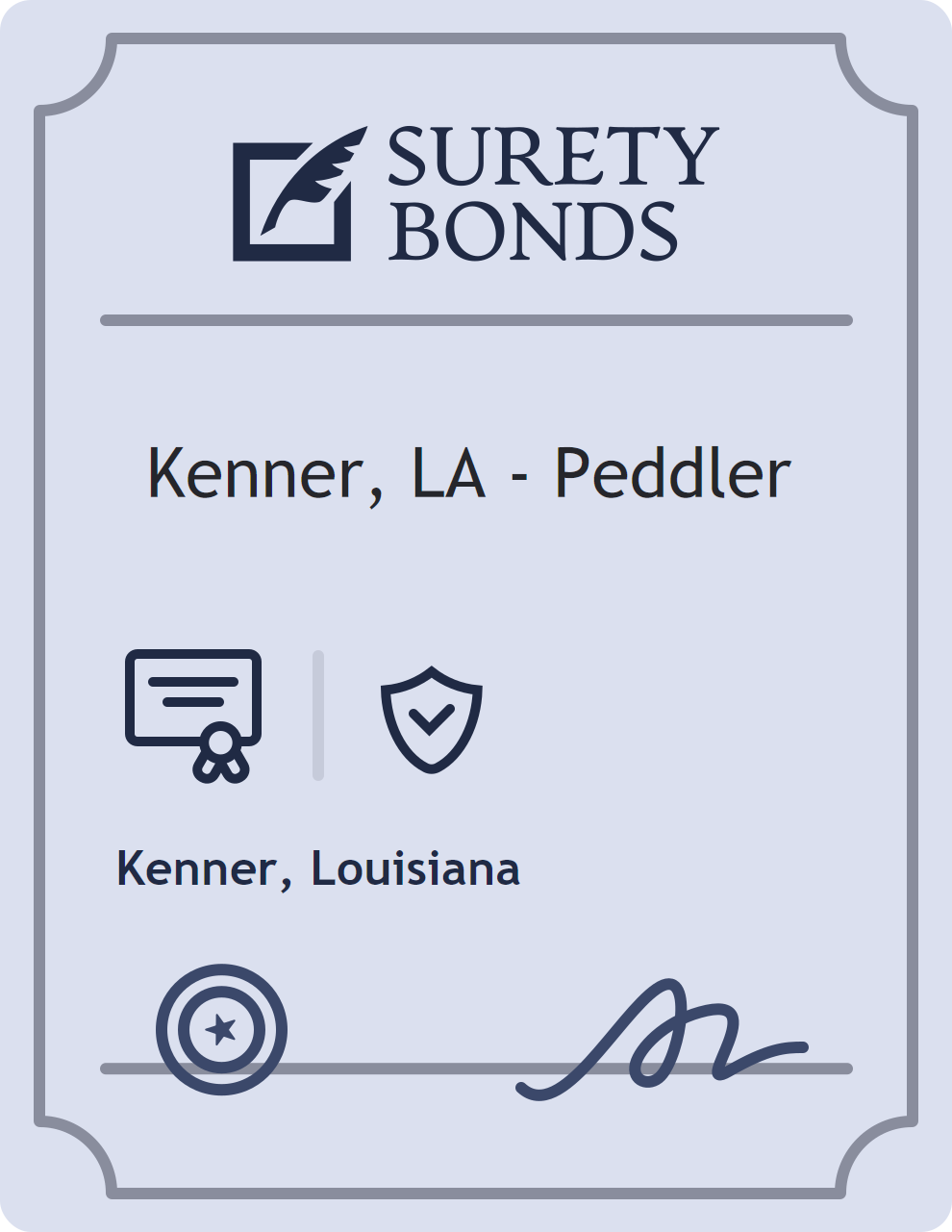 Surety bond badge for Kenner, LA - Peddler