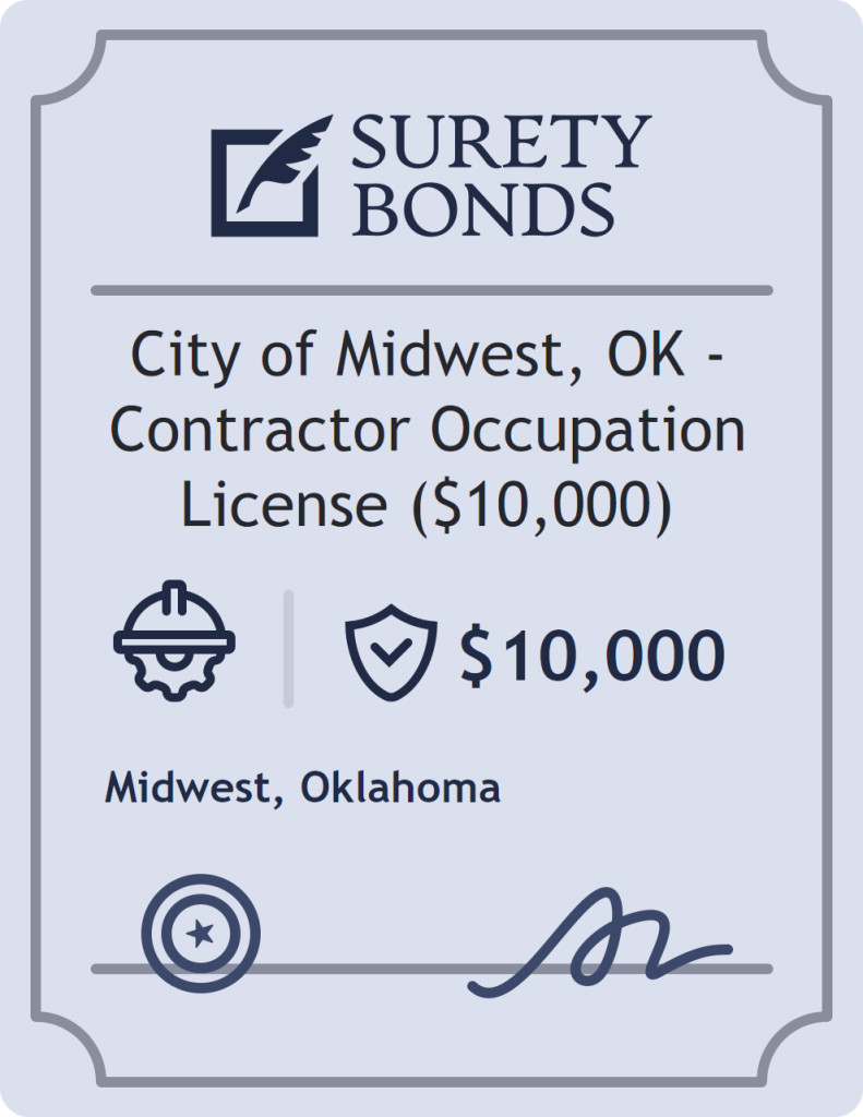 Surety bond badge for City of Midwest, OK - Contractor Occupation License ($10,000)