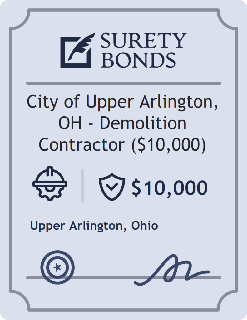Surety bond badge for City of Upper Arlington, OH - Demolition Contractor ($10,000)