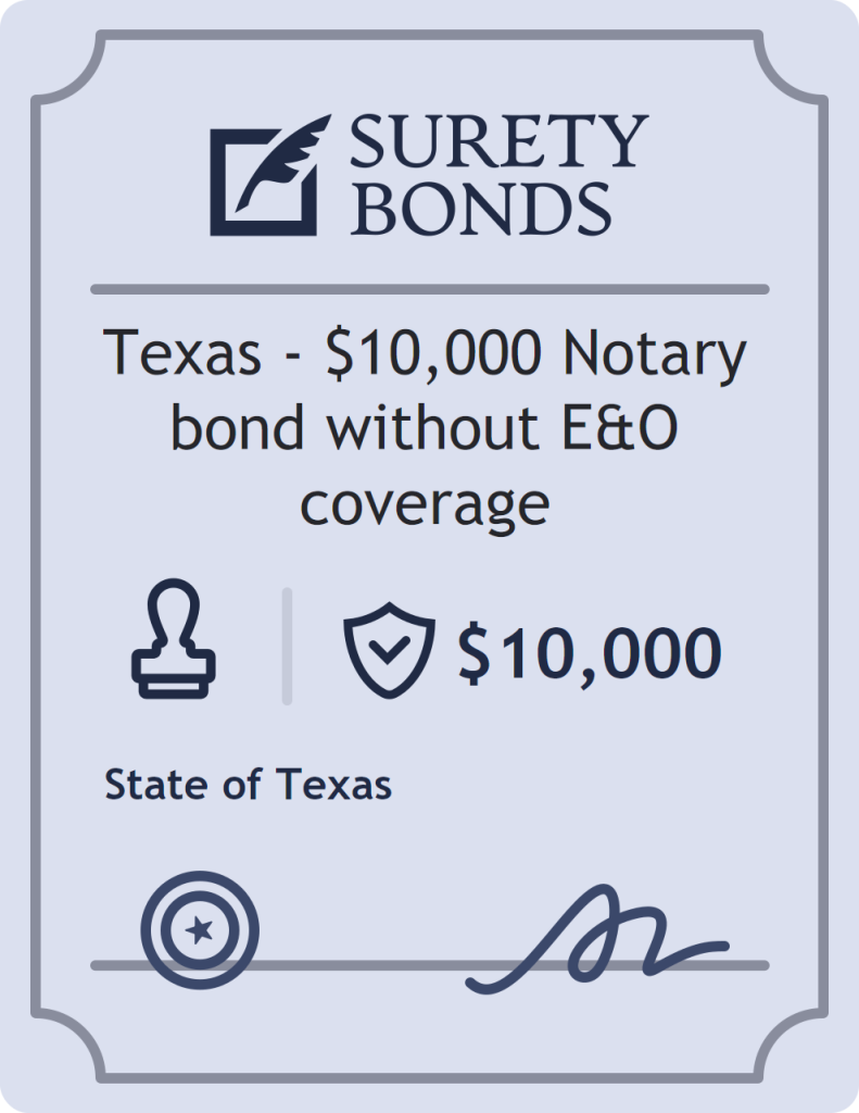 Surety bond badge for Texas - $10,000 Notary bond without E&O coverage