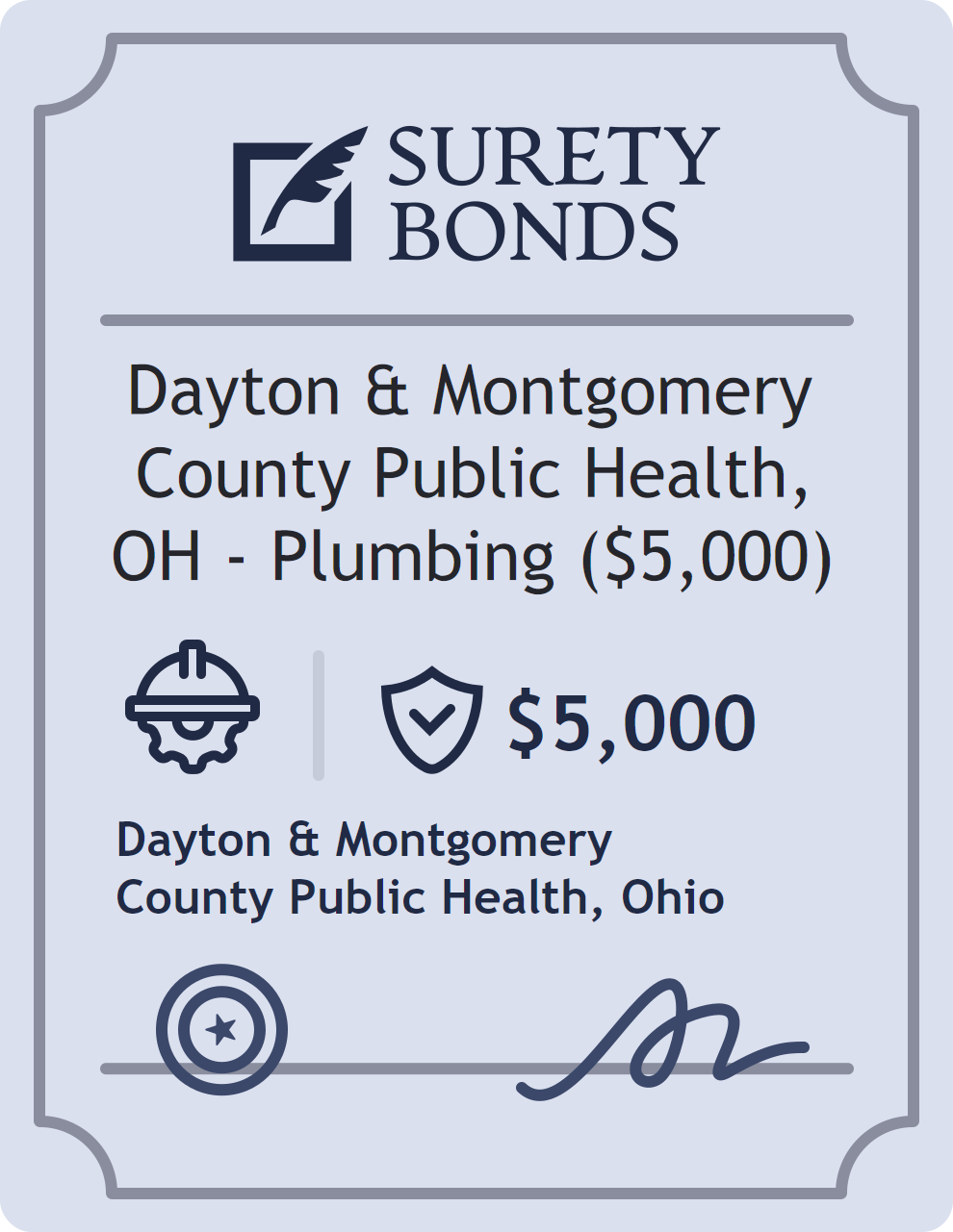 Surety bond badge for Dayton & Montgomery County Public Health, OH - Plumbing ($5,000)