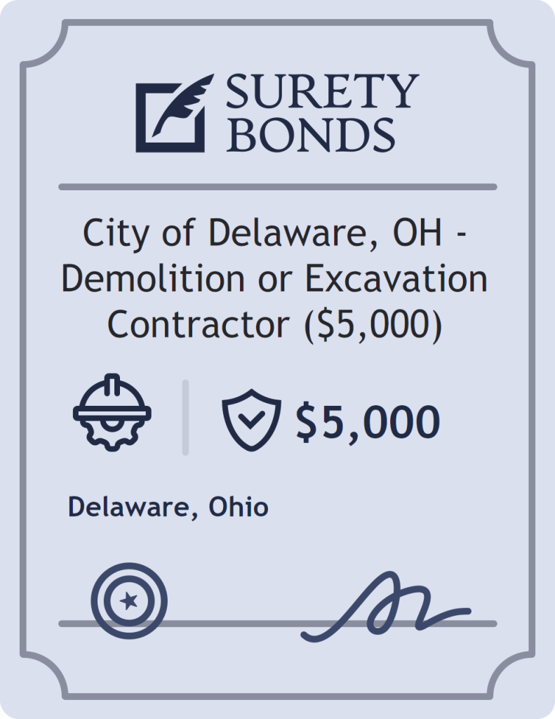 Surety bond badge for City of Delaware, OH - Demolition or Excavation Contractor ($5,000)