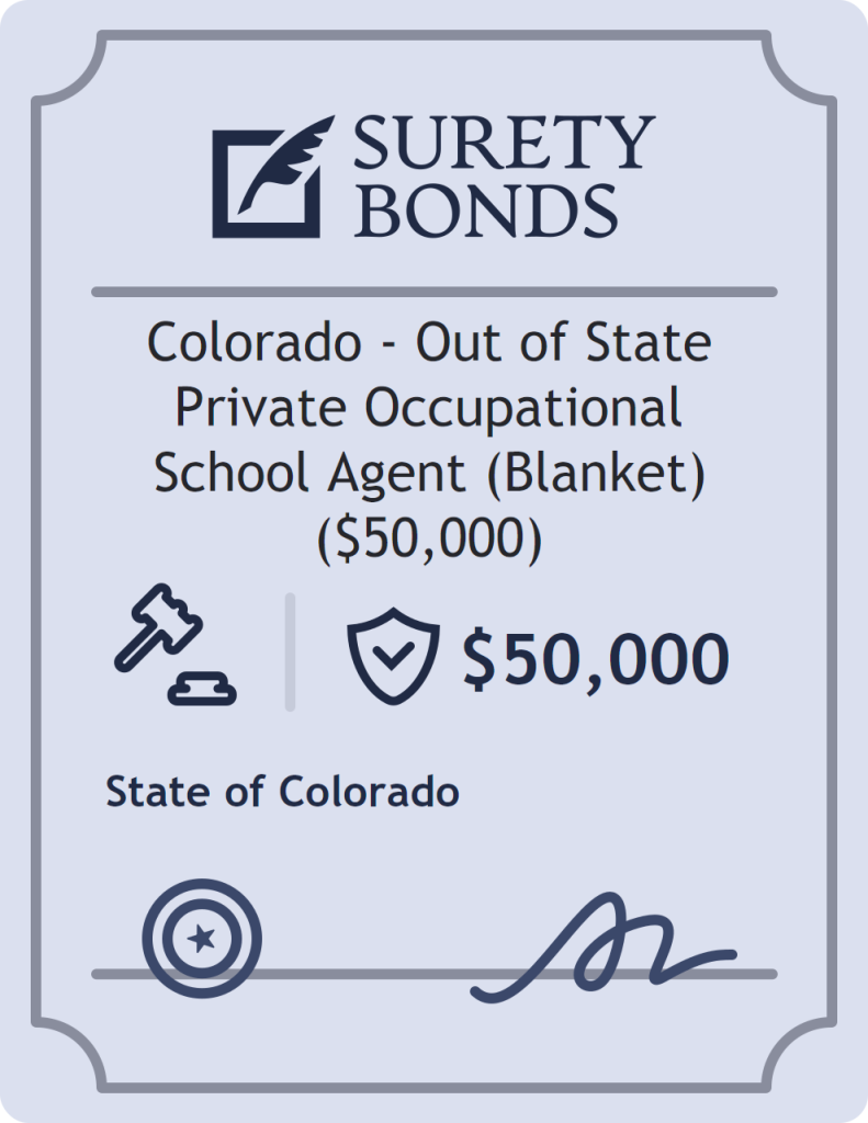 Surety bond badge for Colorado - Out of State Private Occupational School Agent (Blanket) ($50,000)