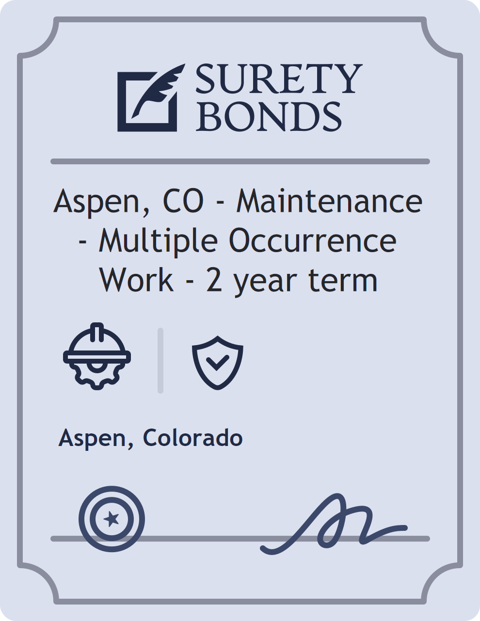 Surety bond badge for Aspen, CO - Maintenance - Multiple Occurrence Work - 2 year term