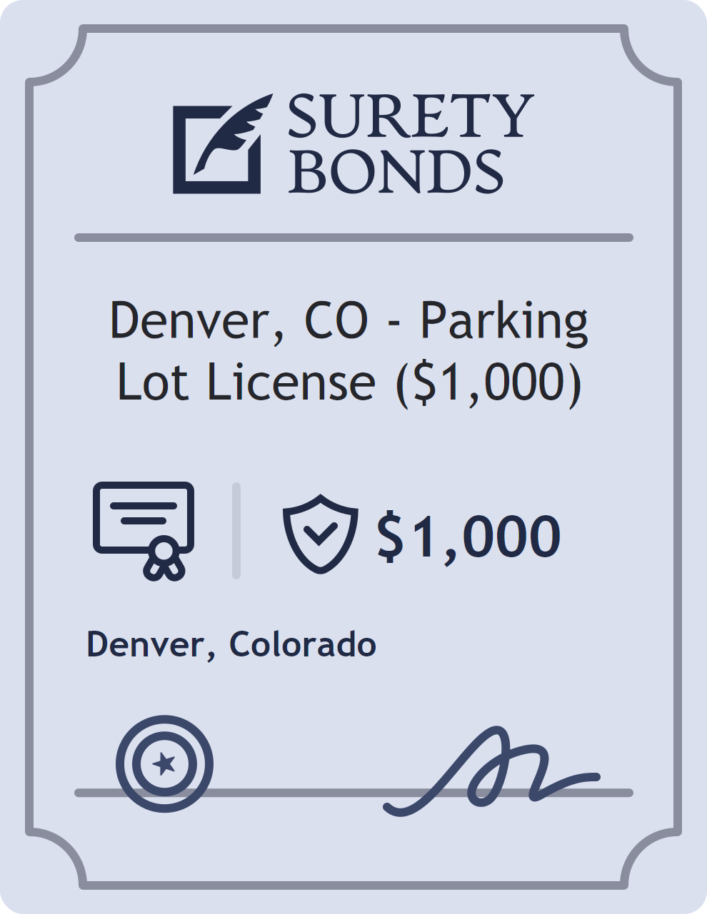 Surety bond badge for Denver, CO - Parking Lot License ($1,000)