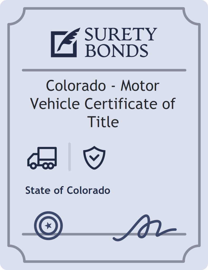 Surety bond badge for Colorado - Motor Vehicle Certificate of Title