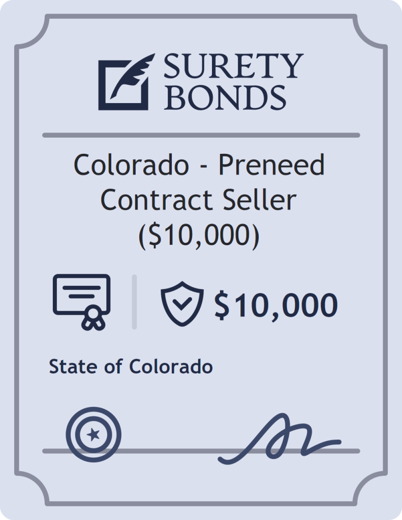 Surety bond badge for Colorado - Preneed Contract Seller ($10,000)