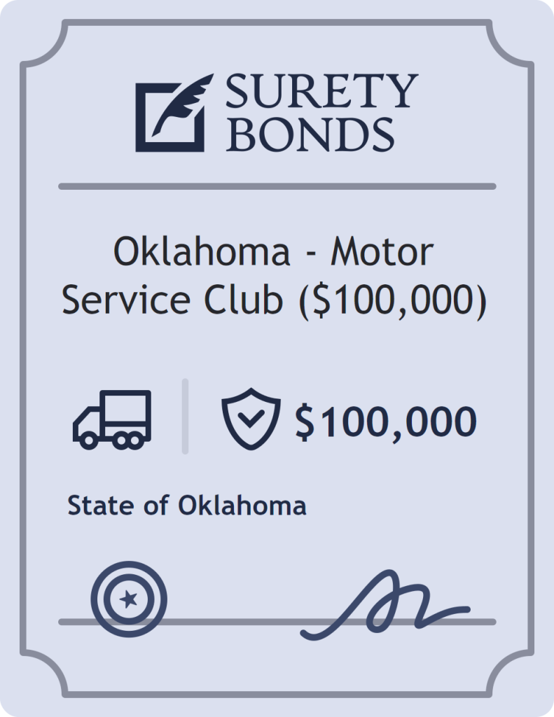 Surety bond badge for Oklahoma - Motor Service Club ($100,000)