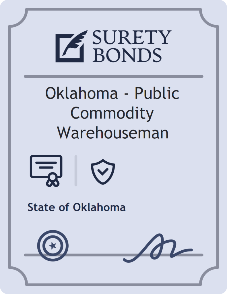 Surety bond badge for Oklahoma - Public Commodity Warehouseman