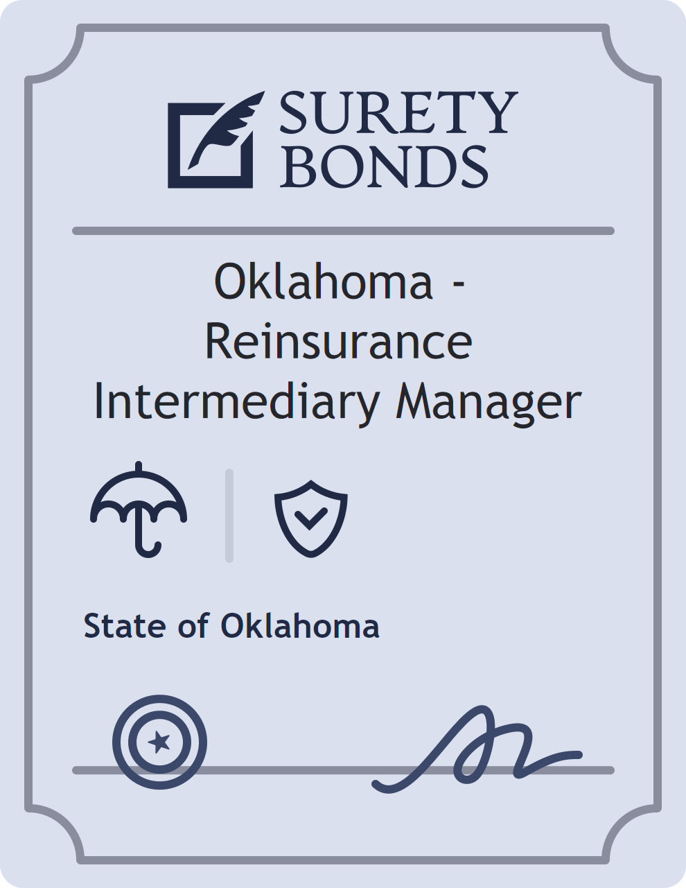 Surety bond badge for Oklahoma - Reinsurance Intermediary Manager