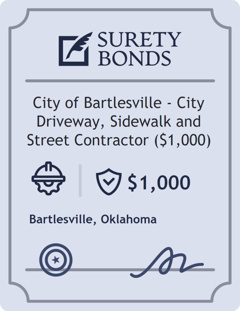 Surety bond badge for City of Bartlesville - City Driveway, Sidewalk and Street Contractor ($1,000)