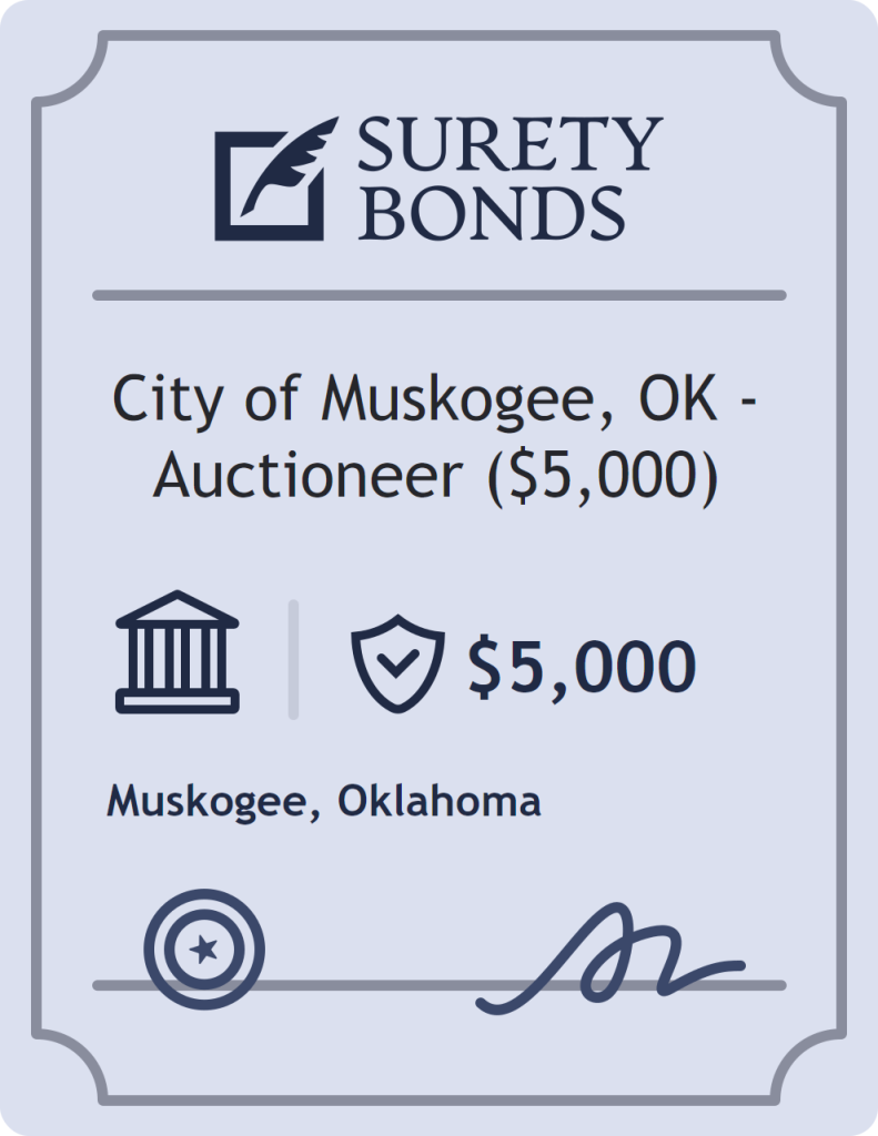 Surety bond badge for City of Muskogee, OK - Auctioneer ($5,000)