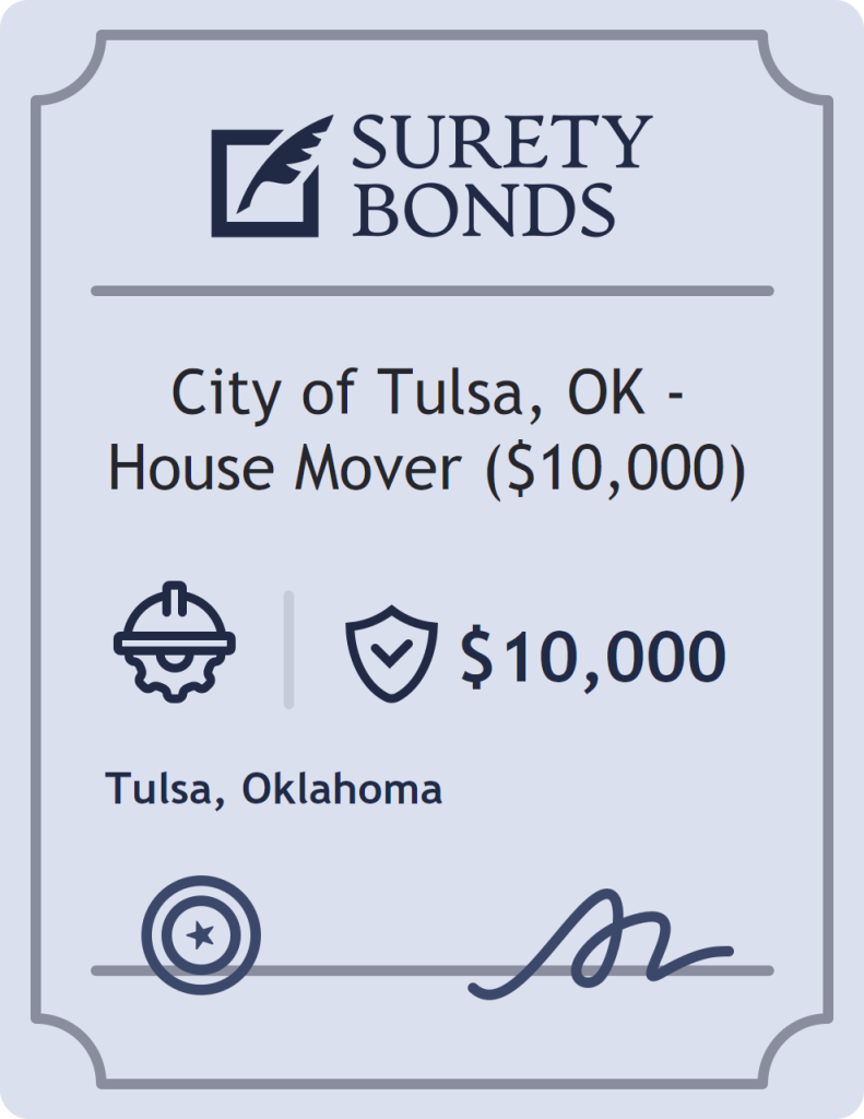 Surety bond badge for City of Tulsa, OK - House Mover ($10,000)