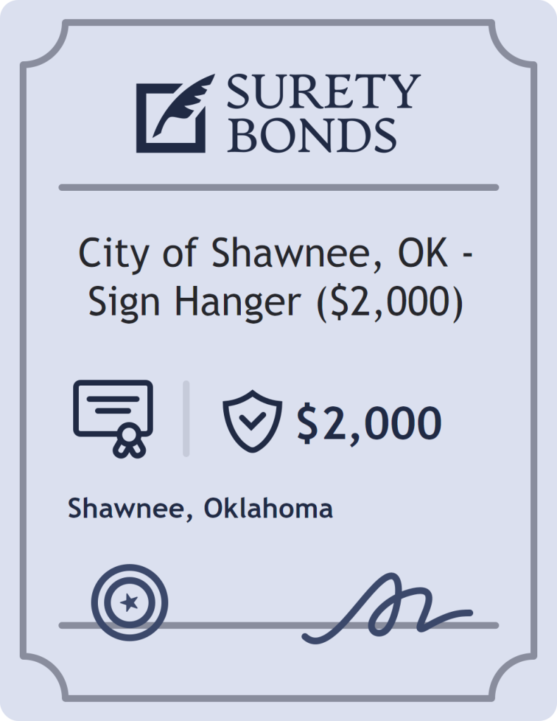 Surety bond badge for City of Shawnee, OK - Sign Hanger ($2,000)