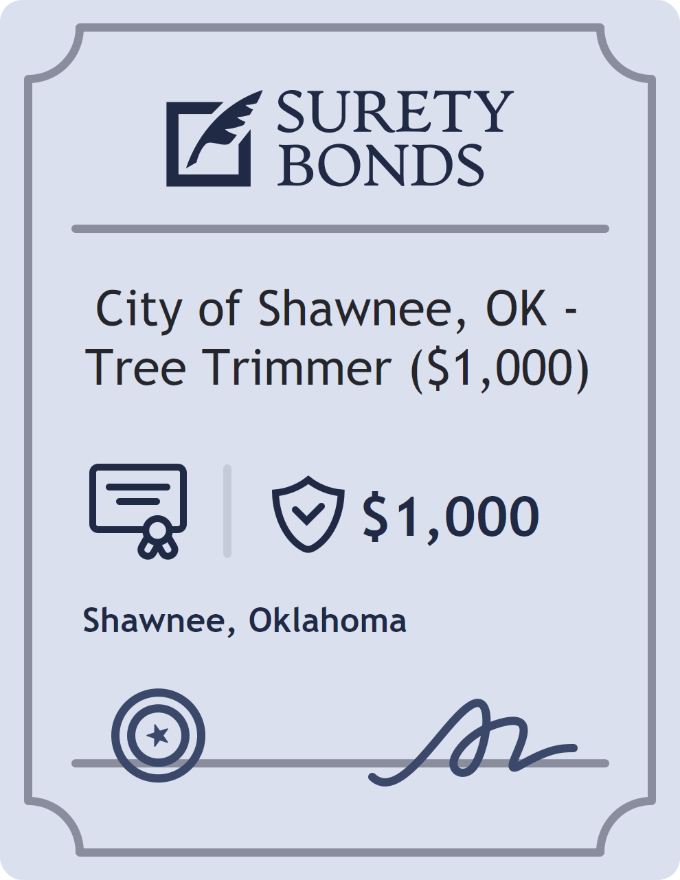 Surety bond badge for City of Shawnee, OK - Tree Trimmer ($1,000)