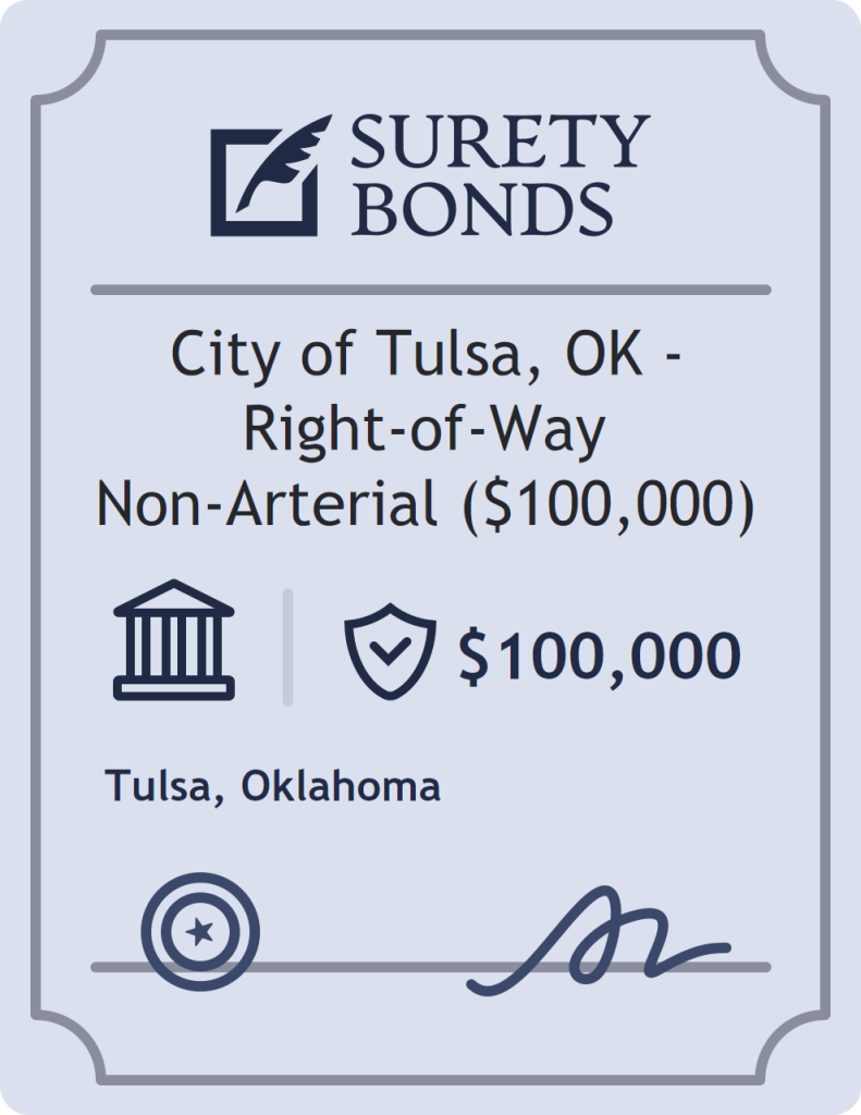 Surety bond badge for City of Tulsa, OK - Right-of-Way Non-Arterial ($100,000)