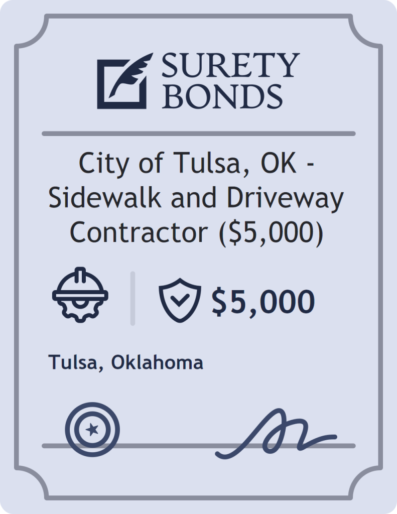 Surety bond badge for City of Tulsa, OK - Sidewalk and Driveway Contractor ($5,000)