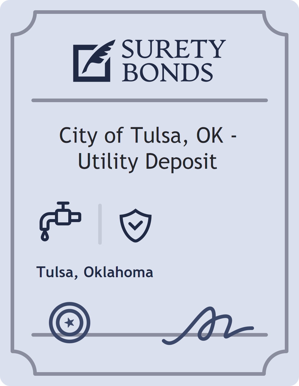 Surety bond badge for City of Tulsa, OK - Utility Deposit