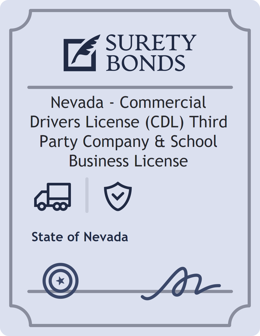 Surety bond badge for Nevada - Commercial Drivers License (CDL) Third Party Company & School Business License
