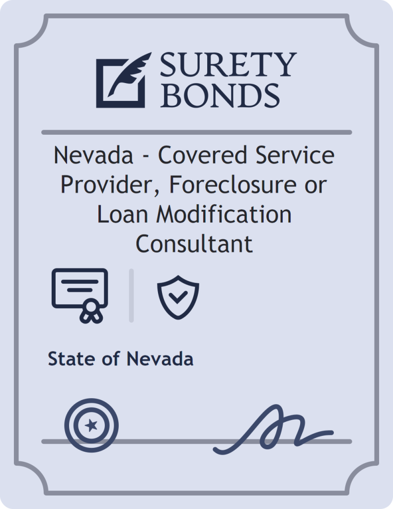 Surety bond badge for Nevada - Covered Service Provider, Foreclosure or Loan Modification Consultant