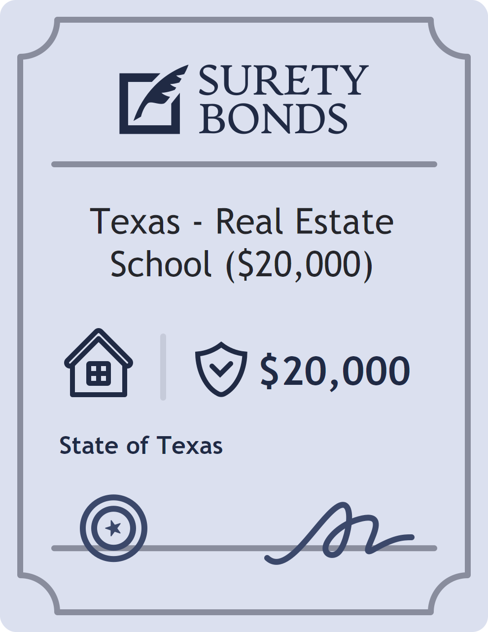 Surety bond badge for Texas - Real Estate School ($20,000)