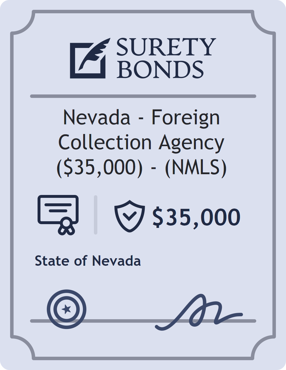 Surety bond badge for Nevada - Foreign Collection Agency ($35,000) - (NMLS)
