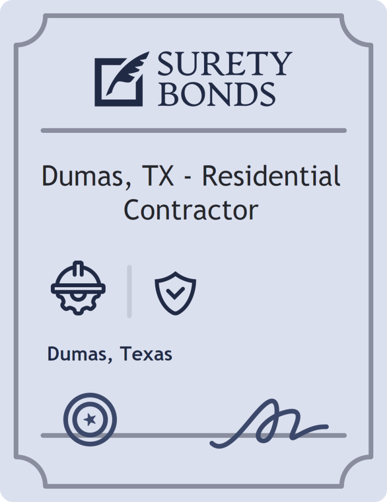 Surety bond badge for Dumas, TX - Residential Contractor