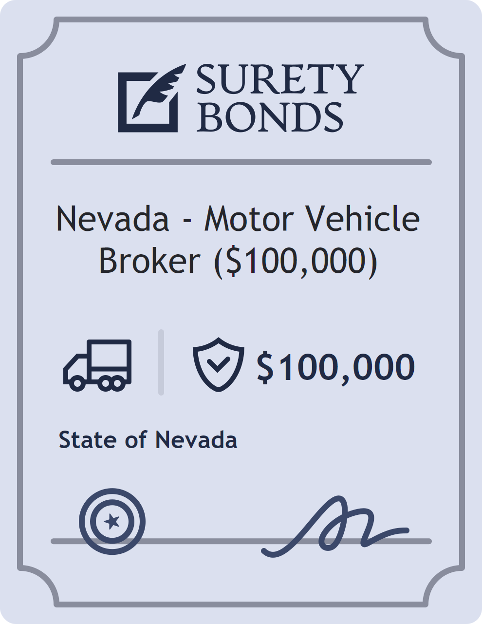 Surety bond badge for Nevada - Motor Vehicle Broker ($100,000)