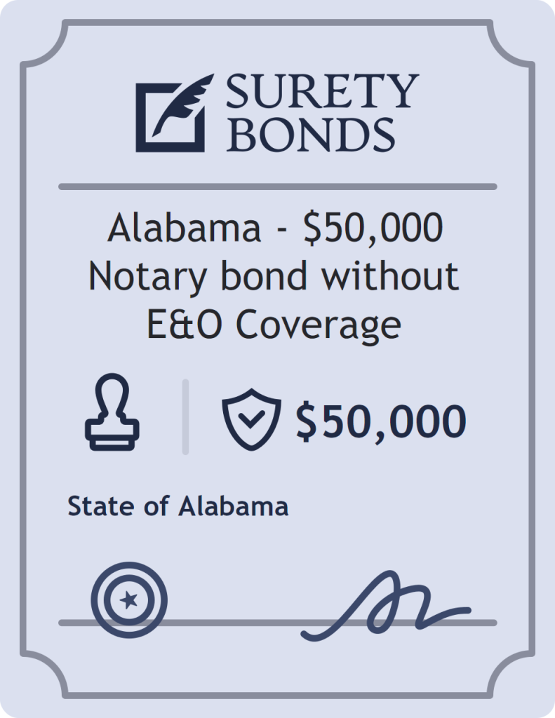 Surety bond badge for Alabama - $50,000 Notary bond without E&O Coverage