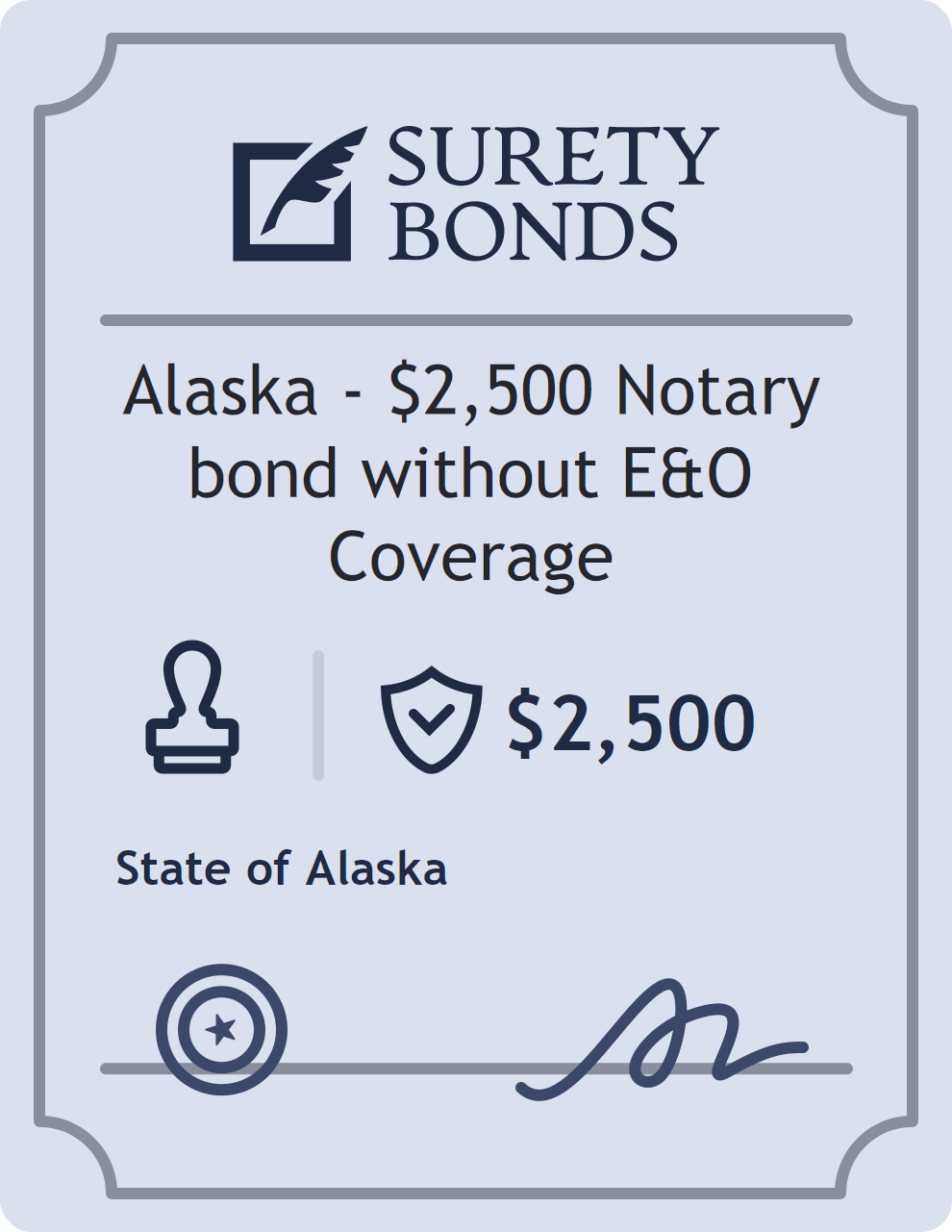 Surety bond badge for Alaska - $2,500 Notary bond without E&O Coverage