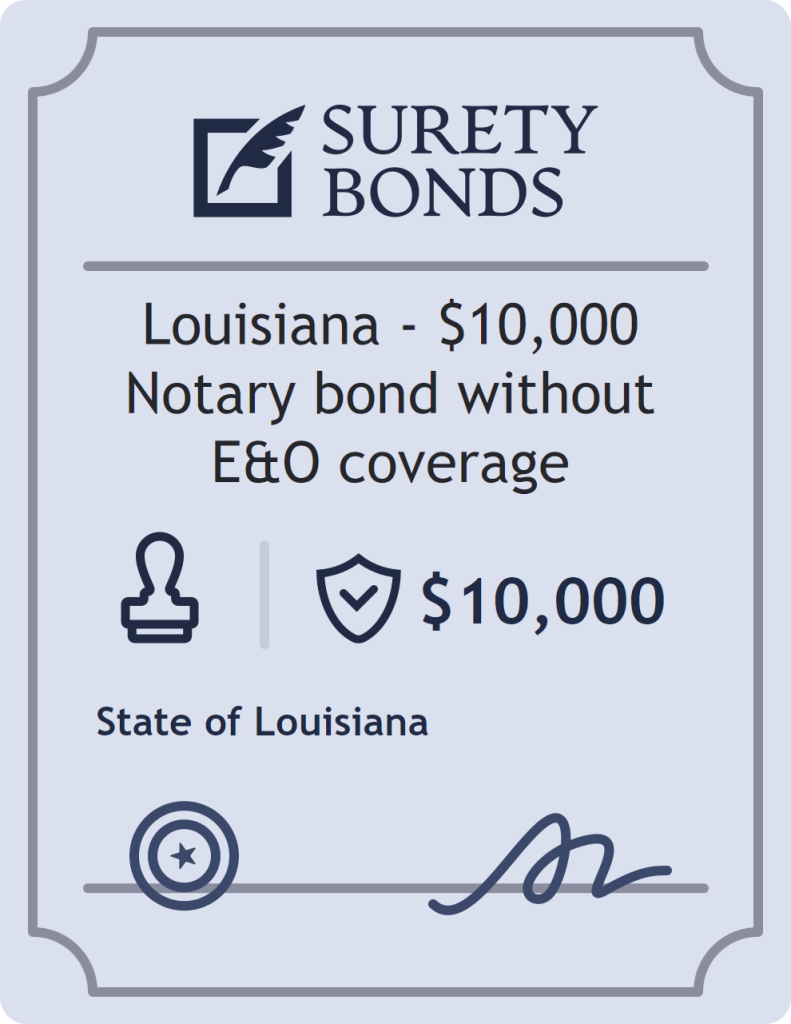 Surety bond badge for Louisiana - $10,000 Notary bond without E&O coverage