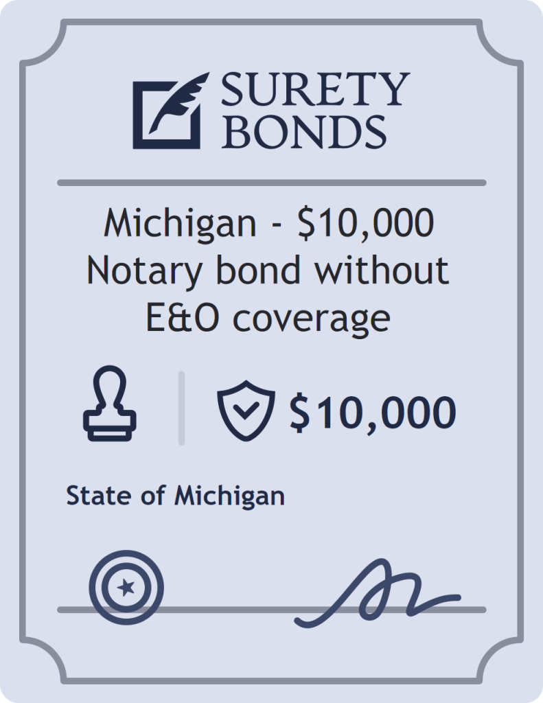 Surety bond badge for Michigan - $10,000 Notary bond without E&O coverage