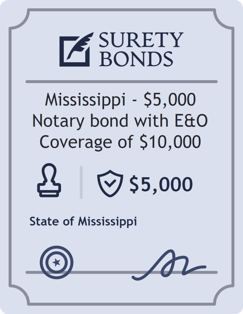 Surety bond badge for Mississippi - $5,000 Notary bond with E&O Coverage of $10,000