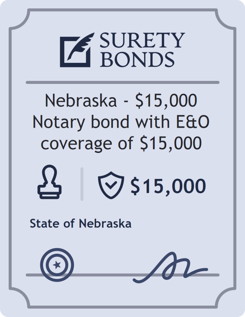 Surety bond badge for Nebraska - $15,000 Notary bond with E&O coverage of $15,000