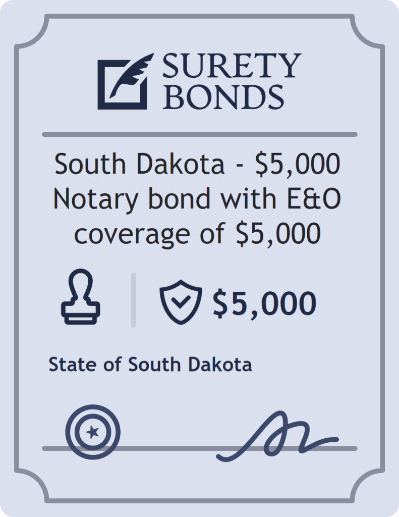Surety bond badge for South Dakota - $5,000 Notary bond with E&O coverage of $5,000