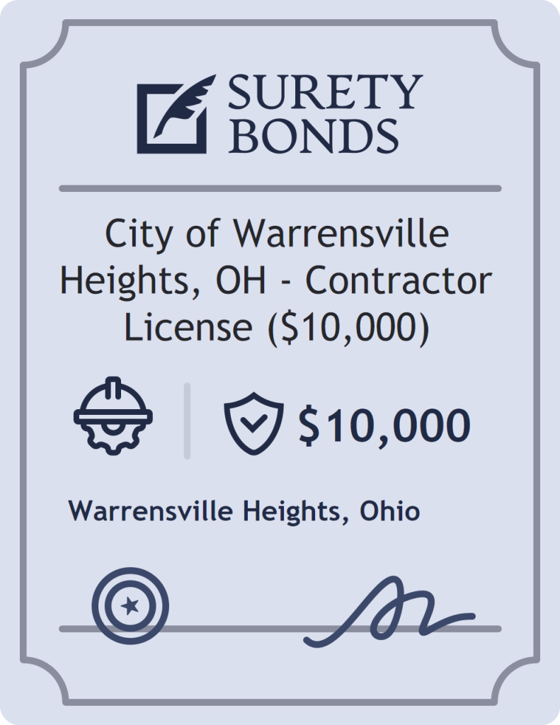 Surety bond badge for City of Warrensville Heights, OH - Contractor License ($10,000)