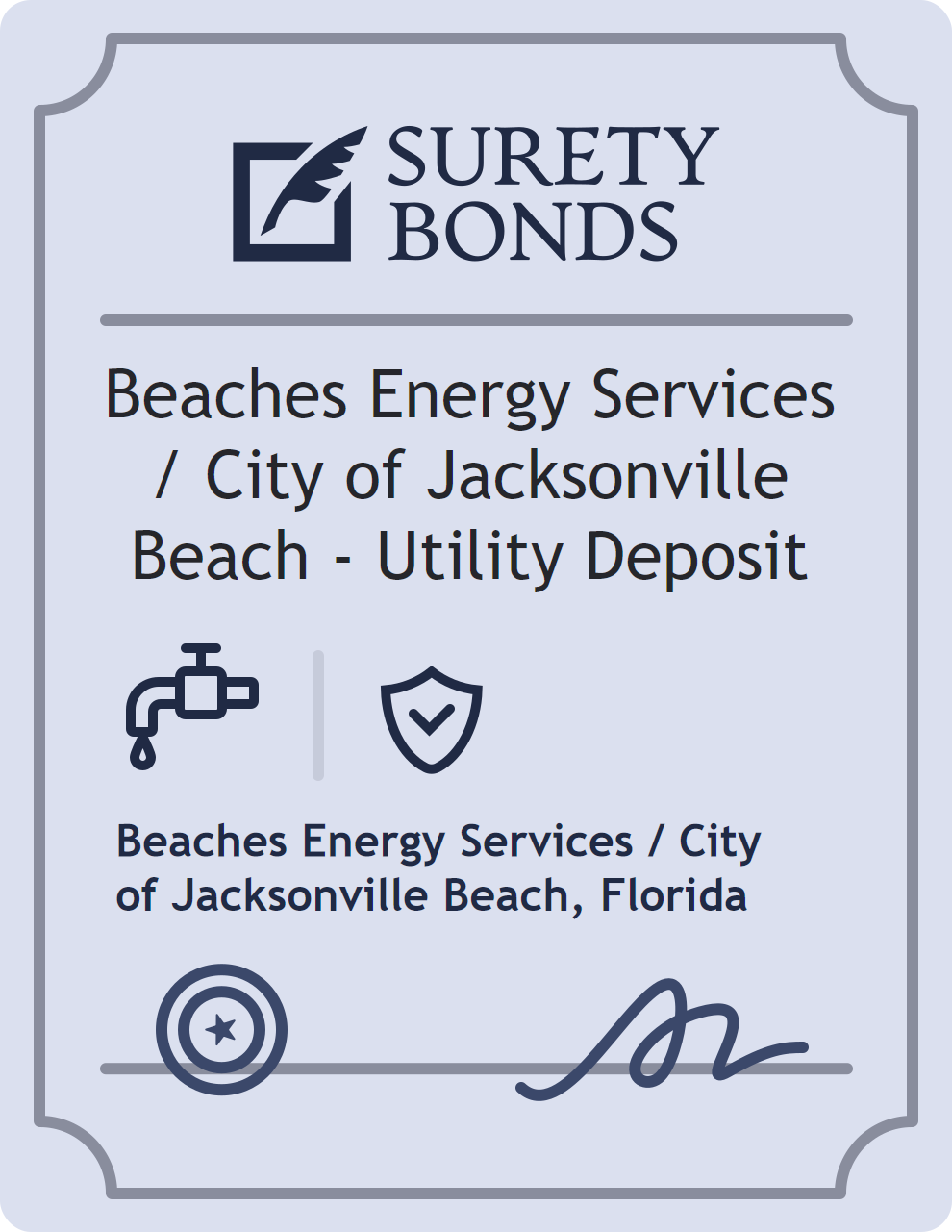 Surety bond badge for Beaches Energy Services / City of Jacksonville Beach - Utility Deposit