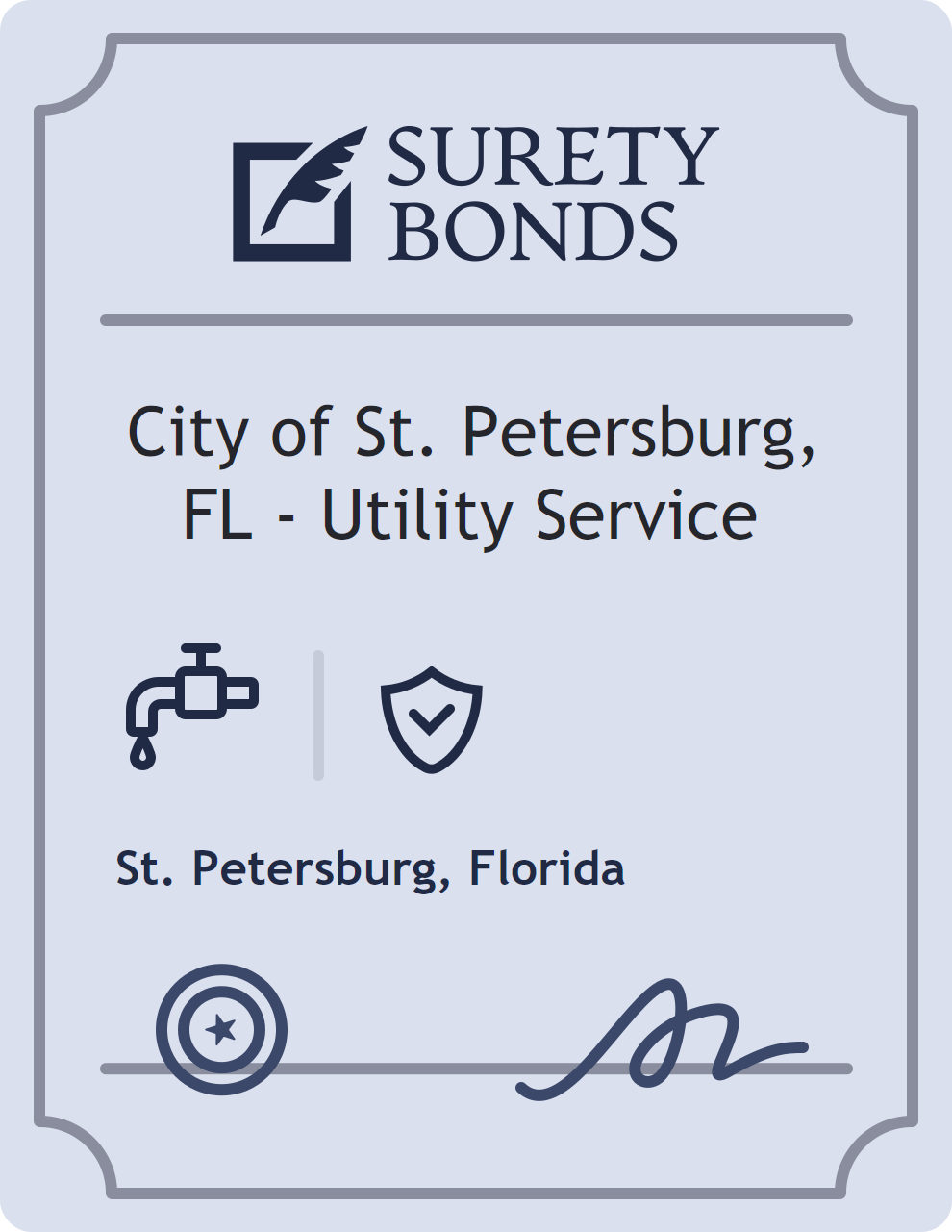 Surety bond badge for City of St. Petersburg, FL - Utility Service